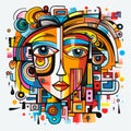 Colorful Abstract Female Head Illustration With Mosaic Graffiti Style