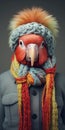 Surreal Winter Portrait: Parrot With Braids In Knitwear