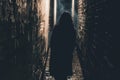Woman Walking Down a Dark Alleyway. Generative AI Royalty Free Stock Photo