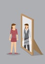 Woman Sees Herself as Professional in Mirror Reflection Vector I