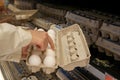 Woman selecting egg in grocery store