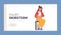 Woman Self-administers Insulin Injection Into Belly Landing Page Template. Female Character Managing Diabetes