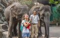 Woman selfie with elephant in Safari World Zoo Royalty Free Stock Photo