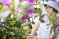 Woman taking selfie in garden Royalty Free Stock Photo