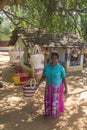 Woman selling bags at Matara district in Sri Lanka