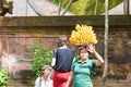 Woman selling bananas at Tirta Empul Hindu Balinese temple with holy spring water in Bali, Indonesia Royalty Free Stock Photo