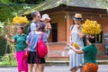 Woman selling bananas at Tirta Empul Hindu Balinese temple with holy spring water in Bali, Indonesia Royalty Free Stock Photo