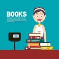 Woman Selling Books in Bookstore or in Library