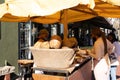 A woman selling coconuts in Old Biscuit Mill in Woodstock, Cape Town, South Africa