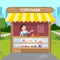 Woman Selling Cupcakes Flat Vector Illustration Royalty Free Stock Photo