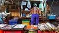 Woman selling fish, Maklong Market, Bangkok, Thailand Royalty Free Stock Photo