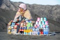 Woman selling food and beverages on Mt.Bromo national park