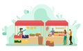 Street Market with Fruits and Vegetables Vector