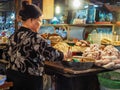 Woman selling meat and viscera in Hanoi.