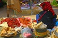 Woman selling pepper in myanmar market Royalty Free Stock Photo