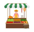 Woman Selling Products Market Vector Illustration