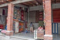 Woman selling traditional handmade rugs. Teotitlan del Valle, Oaxaca, Mexico at a sunny day