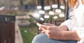 Woman sending email by smartphone Royalty Free Stock Photo