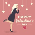 Woman sending kisses, banner of love declaration and valentineÃ¢â¬â¢s day, flyer, social media, poster and invitation
