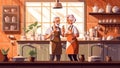 cafe couple senior old kitchen loving elderly happy retired together. Generative AI.