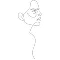 Woman serious face single line drawing. Minimalistic silhouette beauty art. Black and white. Vector illustration. Royalty Free Stock Photo