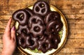 Serving homemade chocolate pretzels on a plate