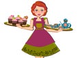 Woman serving tea and cupcakes Royalty Free Stock Photo