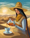 A woman serving tea in the desert Royalty Free Stock Photo