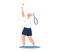 Woman serving in tennis game. Female tennis player in action, sportswear. Active lifestyle and tennis sport vector