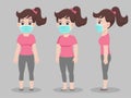 Set of cute Woman wearing protective Medical mask for prevent virus