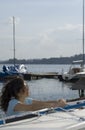 Woman Setting Sail Rigging - Vertical Royalty Free Stock Photo