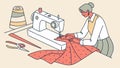 Woman Sewing Fabric on a Modern Sewing Machine, vector design Generative AI Royalty Free Stock Photo