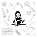 Woman sews and tools for tailoring