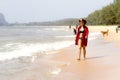 Woman and bikini relax daylight on beach