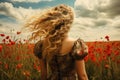 Woman sexy poppies field. Generate Ai Royalty Free Stock Photo