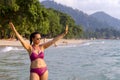 Woman shape beautiful in bikini at beach Royalty Free Stock Photo