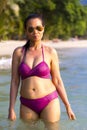 Woman shape big in bikin on beach