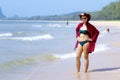 Woman shape and bikini daylight on beach