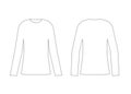 Woman shirt outline template with long sleeve. Regular length tee for girl. Shirt technical mockup in front and back