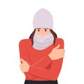 Woman shivering in chilling cold winter season weather. Winter season.Cold Weather, Freeze Royalty Free Stock Photo