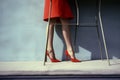 woman beautiful blue concept adult shoe colorful red foot leg fashion. Generative AI.