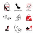 Woman Shoe Logo, Footwear Icon, Lady Boots Shop Symbol Royalty Free Stock Photo