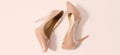 Woman Shoes Banner. High heels closeup. Top view. Women fashion. Ladies accessories. Girly casual formal shoe . pink