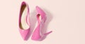 Woman Shoes Banner. High heels closeup. Top view. Women fashion. Ladies accessories. Girly casual formal shoe isolated. pink Royalty Free Stock Photo