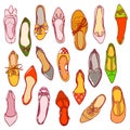 Woman shoes pattern. Vector texture of different footwear