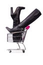 Woman shoes in shopping cart on the white Royalty Free Stock Photo