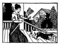 Woman Shooing Dogs Away with a Broom, vintage illustration