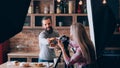 Shooting food blogger man backstage photography Royalty Free Stock Photo