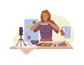 Woman shooting video for cooking blog, vlogger Royalty Free Stock Photo