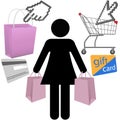 Woman shopper shop buy symbol icons set